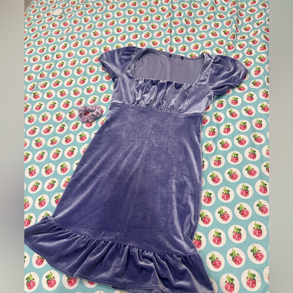 Vintage forever 21 stretchy lavender bodycon babydoll velvet dress. - Picture 13 of 14